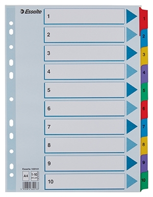 Esselte Register Mylar karton A4 1-10Esselte Rejestr Mylar karton A4 1-10