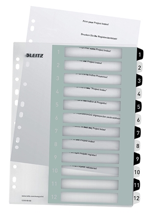 Leitz Rejestr drukowalny PP A4+ 1-12 biały/czarny