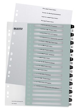 Leitz Rejestr drukowalny PP A4+ 1-20 biały/czarny