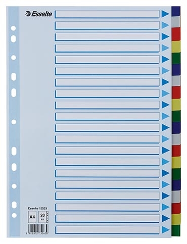 Esselte Faneblade PP A4 20-delt farvede faner