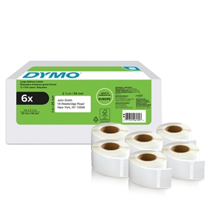 Dymo LabelWriter 25 mm x 54 mm etykiety z adresem zwrotnym 6 rolek po 500 sztuk każda.