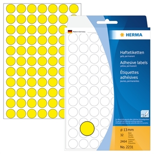 HERMA etykieta ręczna o średnicy 13 mm, kolor żółty, 2464 sztuki.