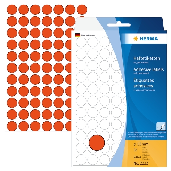 HERMA etykieta ręczna o średnicy 13 mm, kolor czerwony, 2464 sztuki.