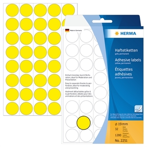 HERMA etykieta ręczna o średnicy 19 mm, kolor żółty, 1280 sztuk.