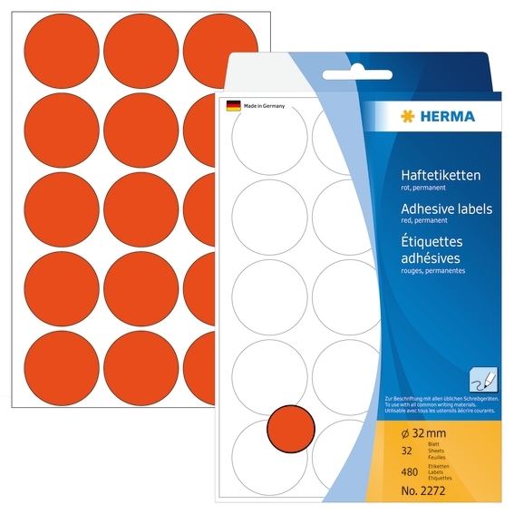 HERMA etykieta ręczna o średnicy 32 mm, kolor czerwony, 480 szt.