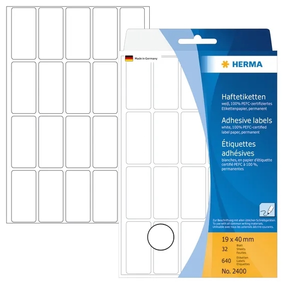 HERMA etykieta ręczna 19 x 40 mm, kolor biały, 640 szt.