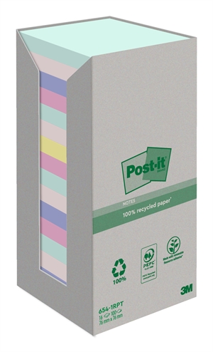 3M Post-it Zestaw kolorowych, z recyklingu, 76 x 76 mm, 100 kartek - 16 opakowań