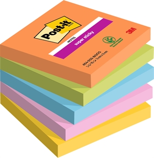 3M Naklejki Post-it Super Sticky Boost 76 x 76 mm, - 90 kartek - zestaw 5 sztuk