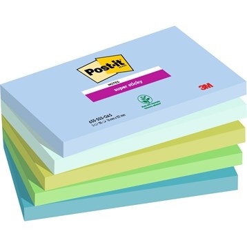 3M - Super lepkie notesy Post-it Oasis o wymiarach 76 x 127 mm, 90 arkuszy na pakiet - 5 sztuk.