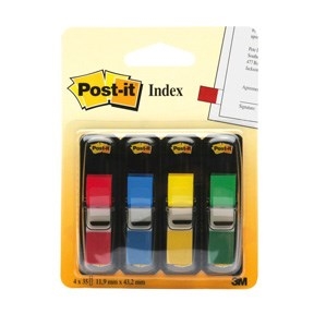 3M Post-it Indeksowe zakładki 11,9 x 43,1 mm, różne kolory - zestaw 4 sztuk