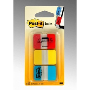 3M Post-it Wskaźniki Indeksujące 25,4x38,1 Wzmocnione, kolorowe - 3 sztuki