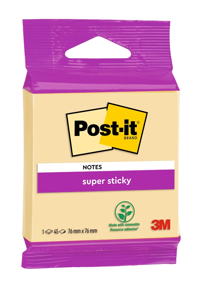 3M Notesy Post-it super lepiące kolor żółty kanarkowy 76 x 76 mm - 45 kartek