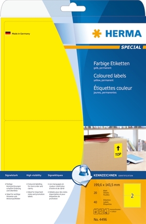 HERMA etykieta Special 199,6 x 143,5 mm, kolor żółty, 40 szt.