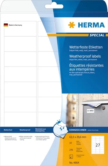 HERMA etykieta dodatkowo odporna na warunki atmosferyczne o wymiarach 63,5 x 29,6 mm, 270 sztuk.