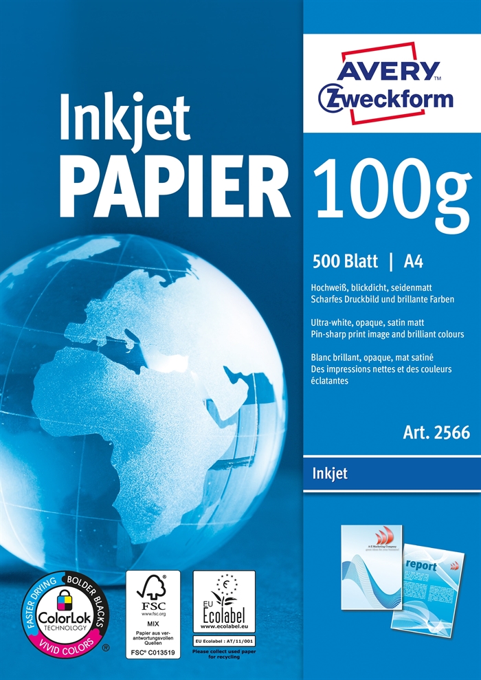 A4 Papier do drukarek atramentowych Avery 100 g/m² - pakiet 500 arkuszy