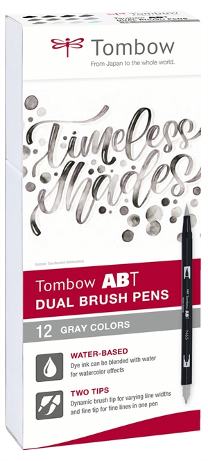 Tombow Marker ABT Dual Brush 12P-3 szare kolory (12)