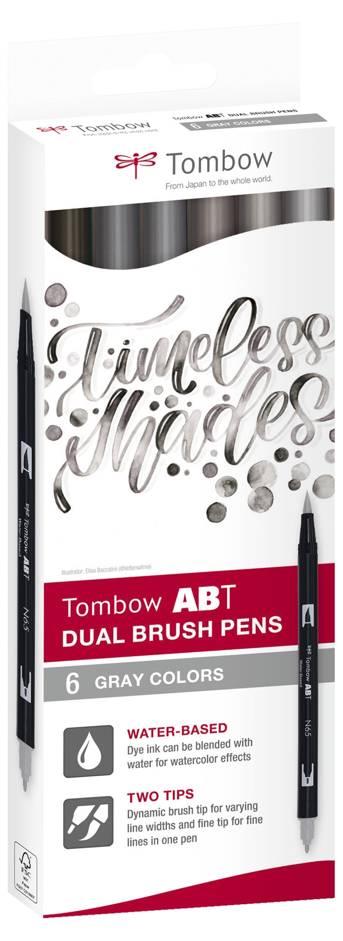 Tombow Marker ABT Dual Brush 6C-6 Beczka szara kolory karton (6)