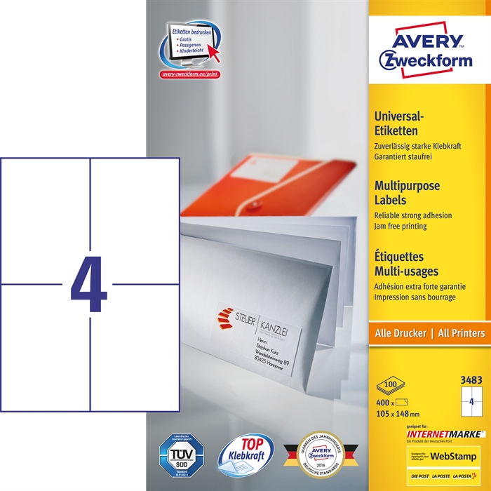 Avery ILC uniwersalna etykieta 105 x 148 mm, 400 szt.