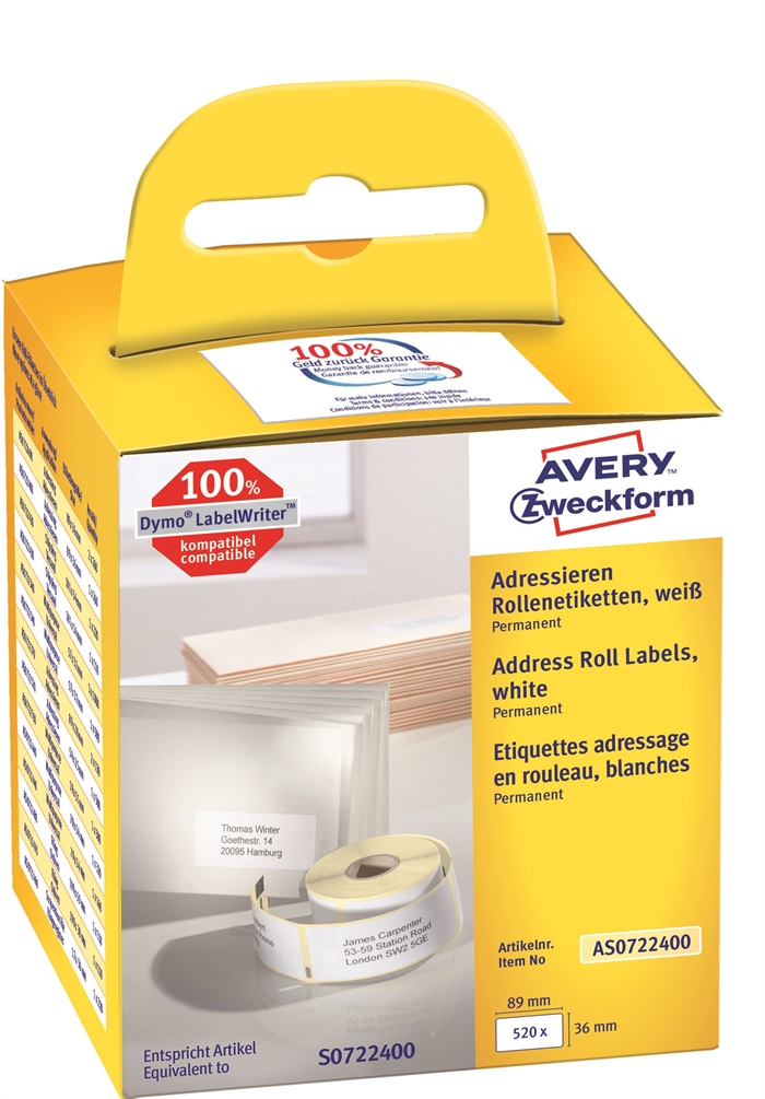 Etykiety adresowe Avery na rolce 89 x 36 mm, 2 x 260 szt.