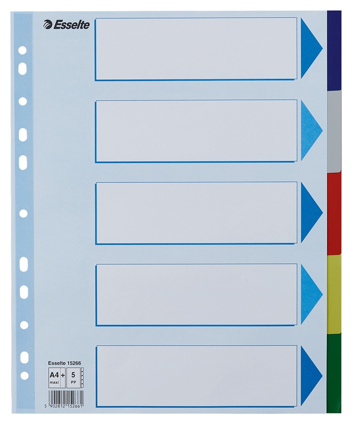 Esselte Faneblade PP A4 maxi 5-delt farvede faner