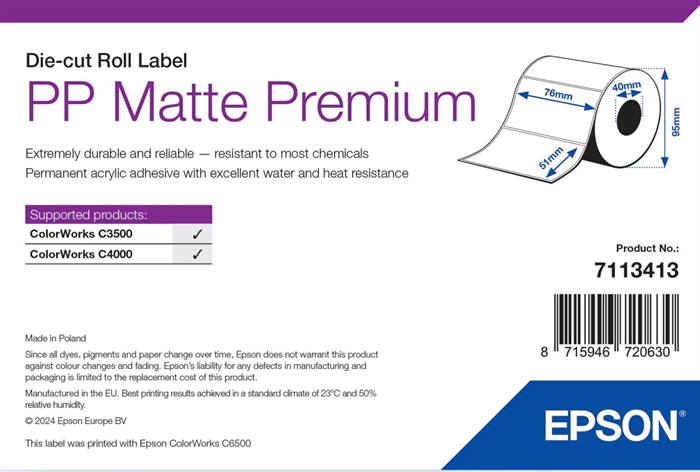 Epson PP Matowe Etykiety Premium, Wycięte etykiety, 76 x 51mm (535 etykiet)