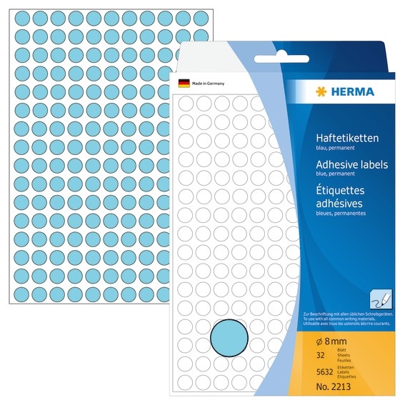 HERMA etykieta ręczna o średnicy 8 mm, kolor niebieski, 5632 szt.