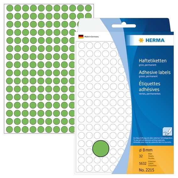 HERMA etykieta ręczna o średnicy 8 mm, kolor zielony, 5632 sztuki.