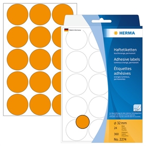 HERMA etykieta ręczna o średnicy 32 mm, neonowy pomarańcz, 360 szt.