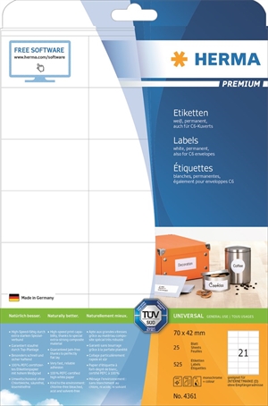 HERMA etykieta Premium 70 x 42 mm, 525 sztuk.