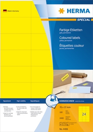 HERMA etykieta Special 70 x 37 mm, kolor: żółty, 2400 sztuk.