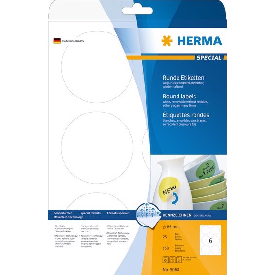 HERMA etykieta zdejmowalna o średnicy 85 mm, 600 sztuk.