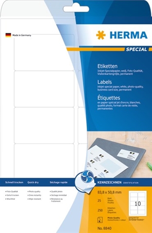 HERMA Etykieta Specjalna do drukarek atramentowych 83,8 x 50,8 mm, 250 sztuk.