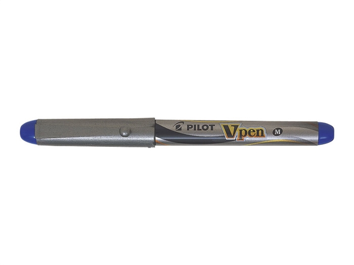 Pisemna Pióro Pilot V-Pen Silver z nakładką niebieską.