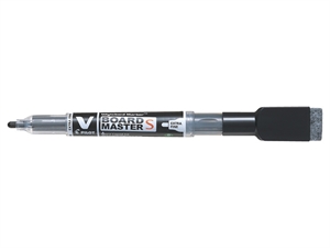 Pilot V Board Master Small EF to mały czarny marker z cienką końcówką igłową i gumką z magnesem.