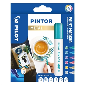 Pilot Marker Pintor Medium Metal Mix 1,4 ass (6)Pilot Marker Pintor o średnim rozmiarze i mieszance metalowej 1,4, zestaw 6 sztuk.